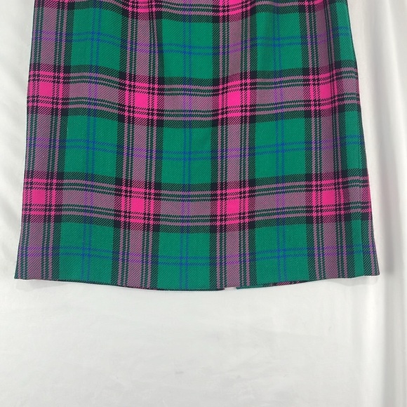 Vintage Jones New York Bright Pink and Green Wool Plaid Pencil Skirt - Picture 2 of 7